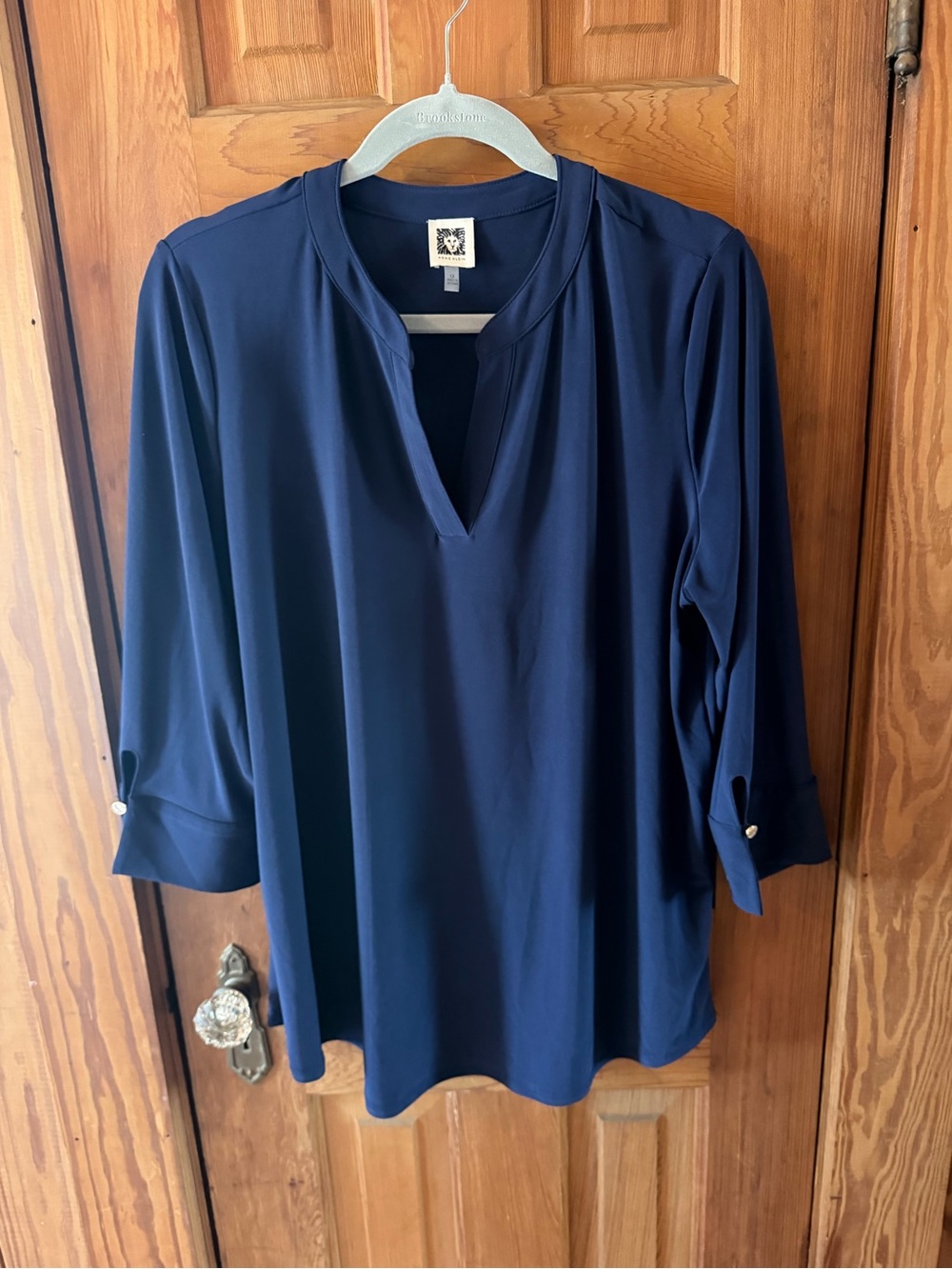 Anne Klein Navy Split-Neck Top